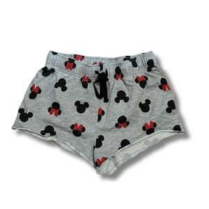 Disney Minnie Mouse Pajama Shorts Gray Red Bow Print Size Small